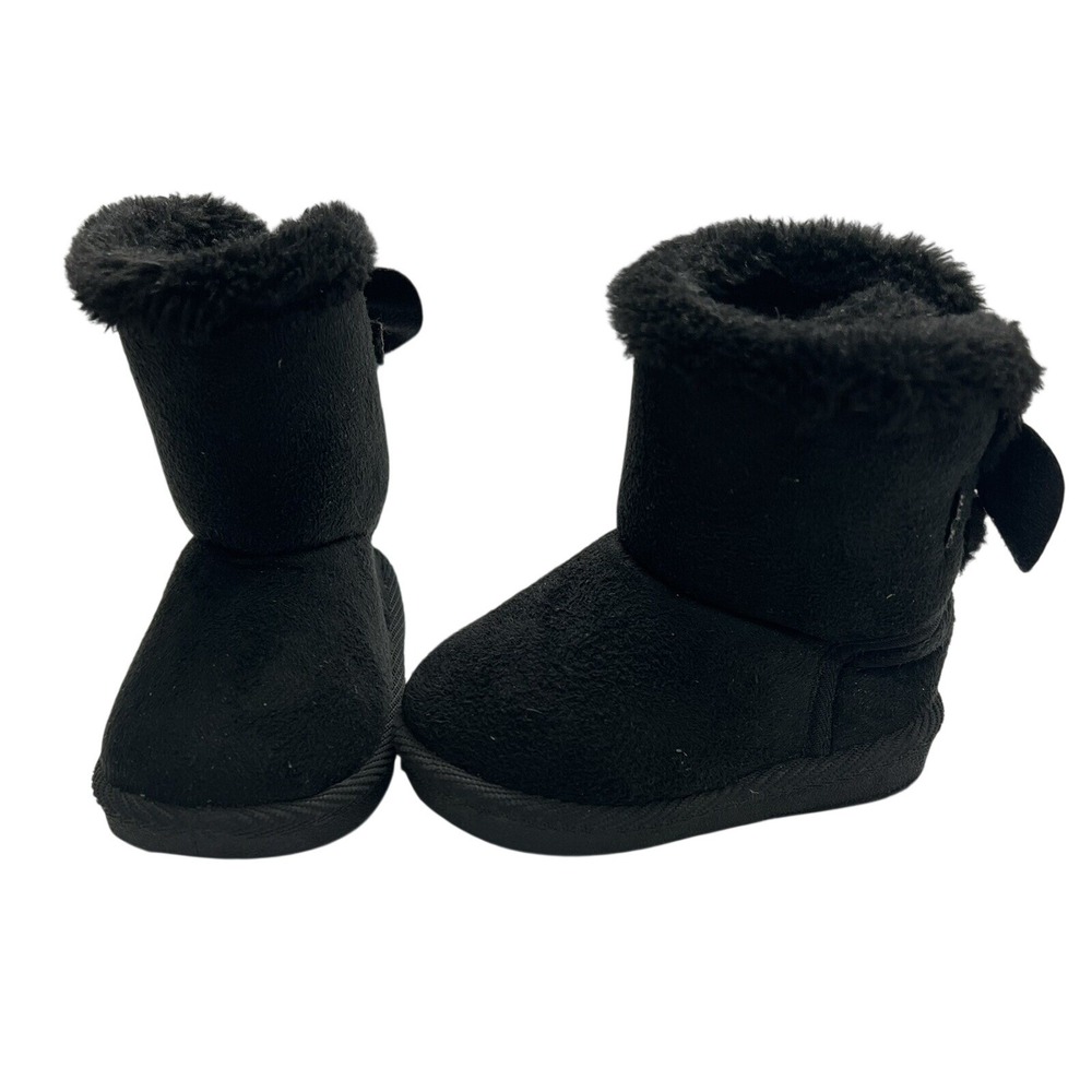 Ositos Toddler Girls Black Faux Suede Fur Trim Bow Back Winter Boots Size 3